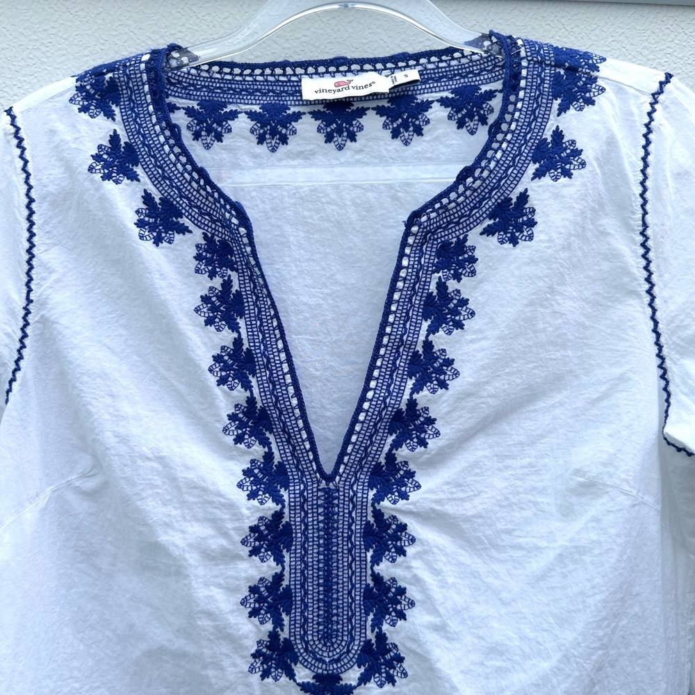 Vineyard Vines Tunic Dress Embroidered Sz S 100% Cotton White/Navy Nautical - Picture 10 of 13